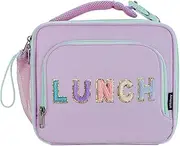 Amersun Kids Insulated Lunch Box- Water-Resistant, Reusable Cute Lunch Tote Bag with Water Bottle Holder & Multi-Pocket-Ideal for Ages 3+ Girls, Boy, School,Travel(Purple)