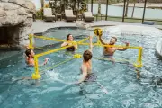 4-Way Pool Volleyball Net Game Set Floating Net w Ball Pump Bag Quick Setup