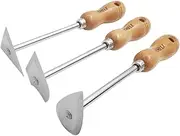 CHILI TOOLS 3PC. Stainless Steel Shave Hook Scraper Set With Wooden Handle, 8-3/4" Length, Made In Taiwan