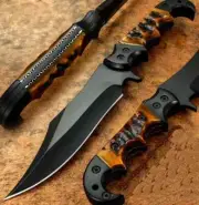 Custom Handmade Black Coated D2 Bowie Knife With Leather Sheath