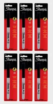 6 ~ Sharpie FINE TIP Black PERMANENT MARKER 1pk Thin Line Water Resistant 30101