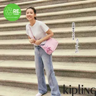 『牛角包』Kipling 溫柔櫻花粉紫色多袋實用側背包-GABBIE S