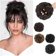 Hairpiece Human Hair Bun Extension Elastic Messy Fluffy Chignon Donut Updo Hair Pieces Ponytail Extensions Daily Use(Natural Black)