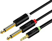 Premium 3.5mm TRS to Dual 6.35mm (6.5mm) TS Mono Stereo Audio Splitter Combine Cable Cord for Sound Mixer Amplifier Speaker [0.5M]