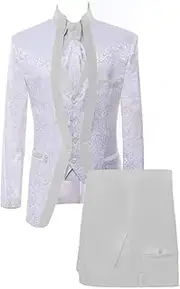 [Manswier] Paisley Slim Fit White Premium Floral Tuxedo Prom Wedding Groom 3 Pieces Suits