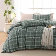 Duvet Cover Queen Size, Reversible Floral Grey Plaid Duvet Cover Set with Zip...