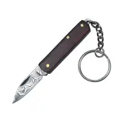 Mini Keychain Folding Knife Damascus Blade Wooden Handle Pocket Outdoor EDC Tool