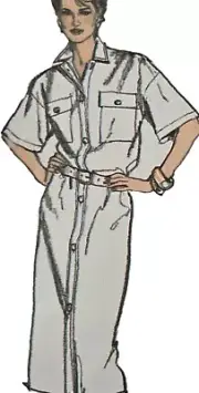 1980s Shirt Dress Button Through Drop Shoulder Style Sewing Pattern 4736