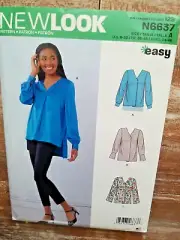 New Look Sewing Pattern 6637 Misses Long Sleeved Blouses Easy Sizes 8-20 Uncut