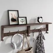 VERTORGAN Coat Hooks Wood Rack Wall-Mounted 31.5 Inch Entryway Shelf with 10