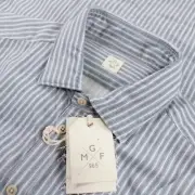 GMF NWT Button Up Sport Shirt Size 16.5 42 L In Blues & White Stripe Cotton