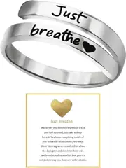 Morakot Just Breathe Ring for Women, Adjustable Heart Ring, Stainless Steel Spiral Wrap Healing Rings, Inspirational & Heart felt Gift Silver One Size