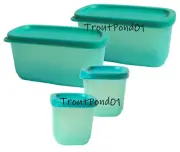 Tupperware Basic Bright Square Round Mini Teal Aqua Storage Fridge Freezer Set