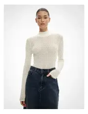 [Witchery] Lace High Neck Knit Jumper in Chalk