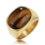 3Pcs Retro Tiger Eye Stone Finger Rings Men's Titanium Steel Ring