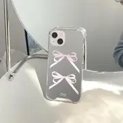 Ribbon Mirrored Phone Case - iPhone 15 Pro Max / 15 Pro / 15 Plus / 15 / 14 Pro Max / 14 Pro / 14 Plus / 14 / 13 Pro Max / 13 Pro / 13 / 13 mini / 12 Pro Max / 12 Pro / 12 / 12 mini / 11 Pro Max / 11 Pro / 11 2 Bow - Pink - IPHONE 13