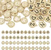[Boutigem] 52Pcs Golden Enamel Flat Round Alphabet Charms Capital Initial Letter Charms Double Sided Flat Round with Letter A-Z Metal Pendant Charms for DIY Necklace Bracelet Earring Jewelry Making,