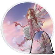 Day Break Fantasy Artwork Sunset Sky Fairy Round Beach Towel