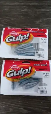 2 Packs Berkley Gulp Fishing Baits 3" Split Tail Minnow Blue Shiner Color