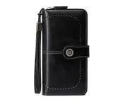 Womens RFID Blocking Wallet PU Leather Purse Credit Card Holder Coin Purse with Wrist Strap-Black