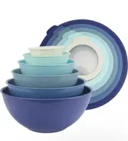 Mixing Bowls with TPR Lids - 12 Piece Plastic Nesting Bowls Set Includes Blue