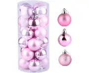 Christmas baubles, 24 pieces pink Christmas decorations, matte, glossy, glitter Christmas baubles, for Christmas tree decorations