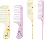 RAMGLYO 4 Pcs Kids Hair Brush Set for Girls Boys Toddler Hair Combs Wide Tooth Rat Tail Hair Styling Brushes Baby Comb Kit for Children Curly Straight Long Hair (Purple + Yellow)
