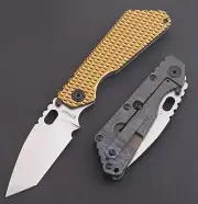 Smf Big Tanto Size Quality Gold Titanium Handle Tanto Stone washing D2 Blade EDC