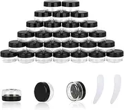 25PCS 10 Gram Sample Containers, 10ml Empty Jars with Lids, Small Cosmetic Containers, Mini Sample Jars with 2PCS Mini Spatulas for Make Up, Oils, Lotion, Powder, Paint, Jewelry, Lip Balms(Black Lid)