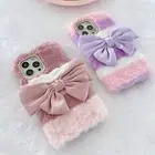 Plush Fuzzy Bow Leopard Phone Case For Samsung A71 A13 A53 A12 A20E Note 20