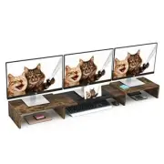 Triple Dual Monitor Stand Riser, Extra Long Monitor Stand for 1~2~3 brown
