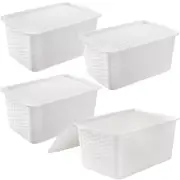 4 Pack Lidded Storage Bins with Lids, White Stackable Storage Baskets for She...