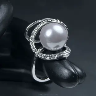 珍珠林~白珍珠戒指~大尺寸14MM南洋貝珍珠戒台銅包硬白k(內徑16.18MM.國際戒圍10.14號) #047