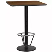 24" Square Restaurant Bar Height Table with Walnut Laminate Top and Foot Ring