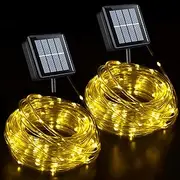 [QITONG] Warm White Solar Rope Lights, 2 Pack Each 33ft 100LED Outdoor Solar Christmas Lights, 8 Modes Clear Solar Tube Lights for Christmas Garden Pool Patio Porch Tree Party Wedding