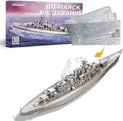 Piececool 3D DIY Metal Model Kits - Bismarck Battleship - Advanced Military Metal Puzzle for Teens & Adults, Highly Detailed Watercraft Models