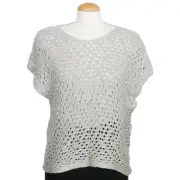 EILEEN FISHER Antique Silver Gray Sequin Chainmail Mesh Cotton Box Sweater PS