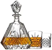 Whiskey Decanter Set with 2 Old Fashioned Whisky Glasses for Liquor Scotch Bour