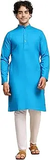 [SKAVIJ] Men's Pure Cotton Solid Kurta Pajama Set Mandarin Collar Daily Wear Casual Yoga Dress