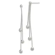 Sterling Silver Polished 3-Strand Beaded Post Dangle Earrings