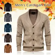 Men's Sweater Coat Argyle Lapel V-neck Business Warm Button Knitted Cardigan