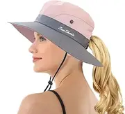 [Eohak] Women Outdoor Mesh Sun Hats with Ponytail-Hole Foldable UV Protection Bucket Hat Summer Beach Hat Hiking Fishing Cap