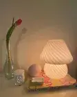 Striped Baby Mushroom Lamp, Murano Style Glass Lamp, Bedside Table Lamp,