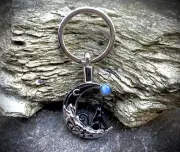 Black Cat Moon Stone Cremation Pendant Urn Keychain 1" Key Ring for Ash Kitty