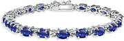 [B. BRILLIANT] Sterling Silver Polished Genuine, Created or Simulated Gemstone 6x4mm Oval-cut Link Tennis Bracelet