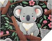 GAIGEO Personalized Cute Koalas Branches Floral Throw Blanket Cute Sherpa Couch Sofa Blanket for Men Women Summer Funny Fleece 70x55 Inch