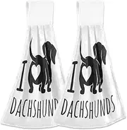 Funny Dachshund Dog 'i Love Dachshunds ' 2 Pieces Kitchen Hand Towels Magic Sticker Hanging Loop Dishcloth Tie Towels Soft Hand Towel for Closet Bathroom Toilet Laundry Room 14x18.2 inch