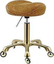 Swivel Saddle Stools Office Work Beauty Salons Rolling Chairs with PU Seat and Stainless Steel Wheels, Height Adjustable 45-60 cm