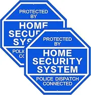 2Pack 10'' x 10'' Reflective Aluminum Home Security Sign, Weatherproof Yard Warning for Outdoor House, Fence, Property, Alarm System (BLUE-Home Security-2Pack)