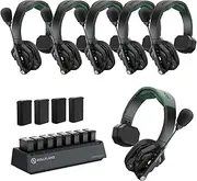 Hollyland Solidcom SE PRO ENC Noise Cancellation Wireless Intercom Headset System 1312ft Team Communication with 3.5mm Single Ear Headset for Movie Shoot Live Show (1.9GHz Version) (6-Set)